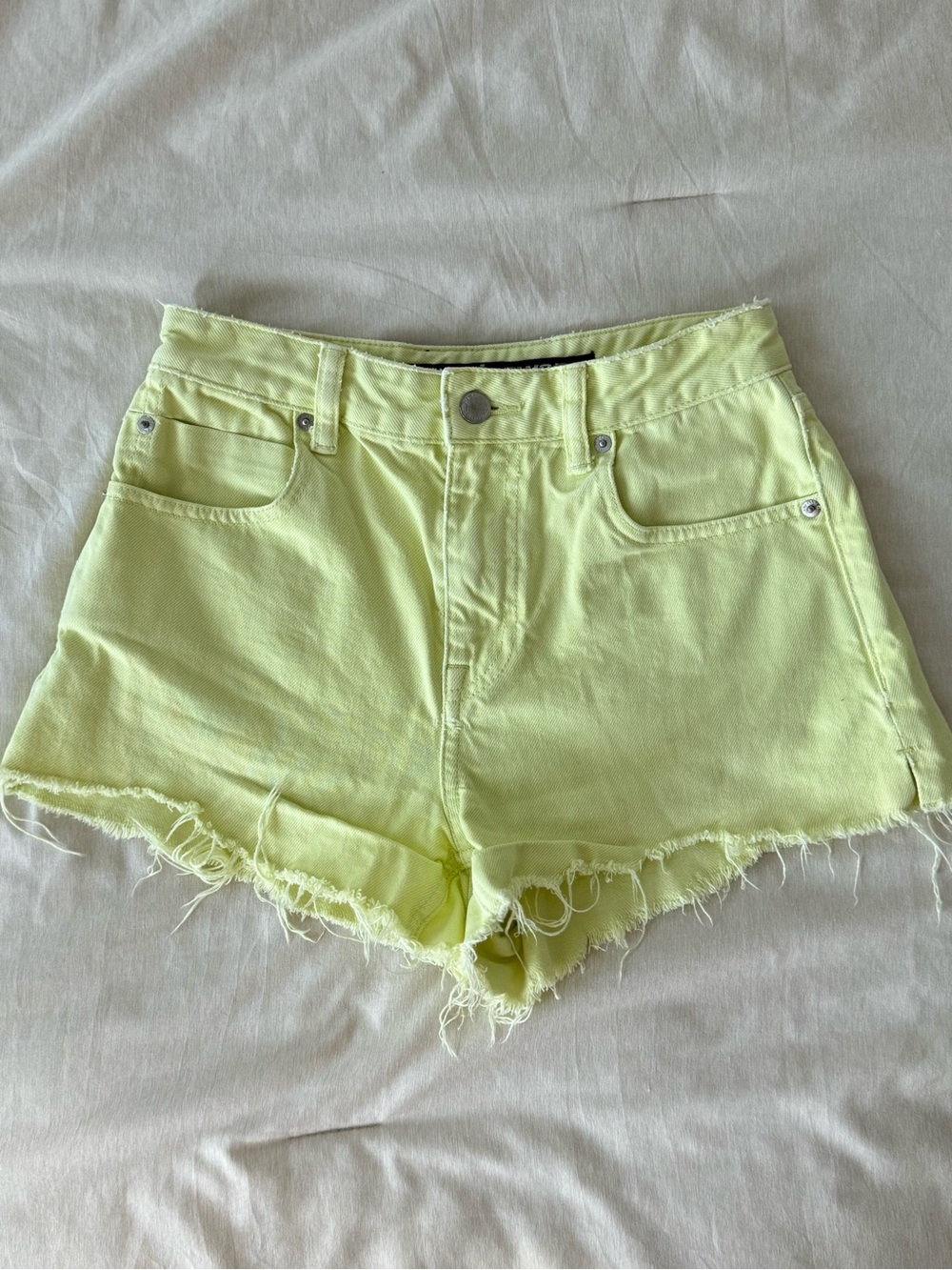 Alexander Wang Pale Yellow Frayed Hem Denim Shorts